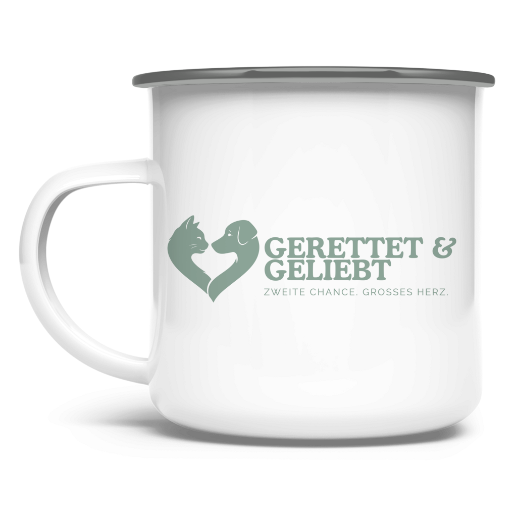 Gerettet & Geliebt – Emaille-Tasse