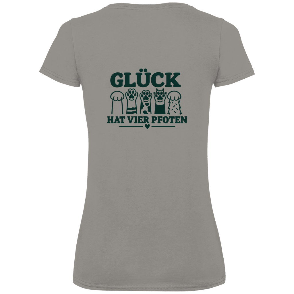 Glück hat vier Pfoten – Damen Premium Bio V-Neck T-Shirt