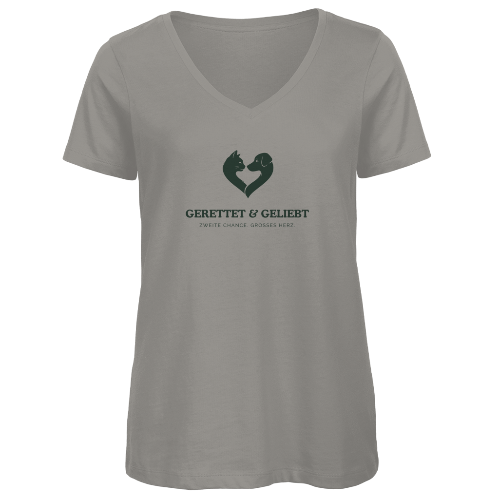 Glück hat vier Pfoten – Damen Premium Bio V-Neck T-Shirt