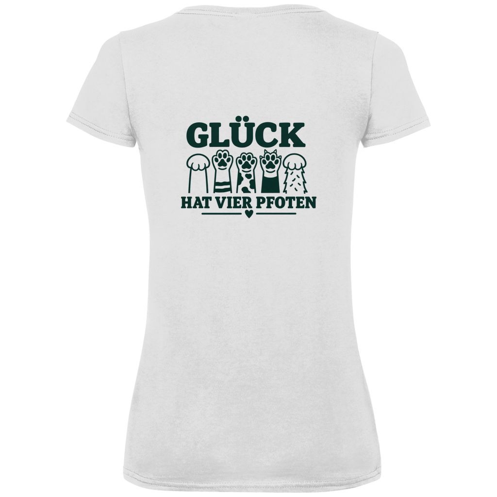 Glück hat vier Pfoten – Damen Premium Bio V-Neck T-Shirt