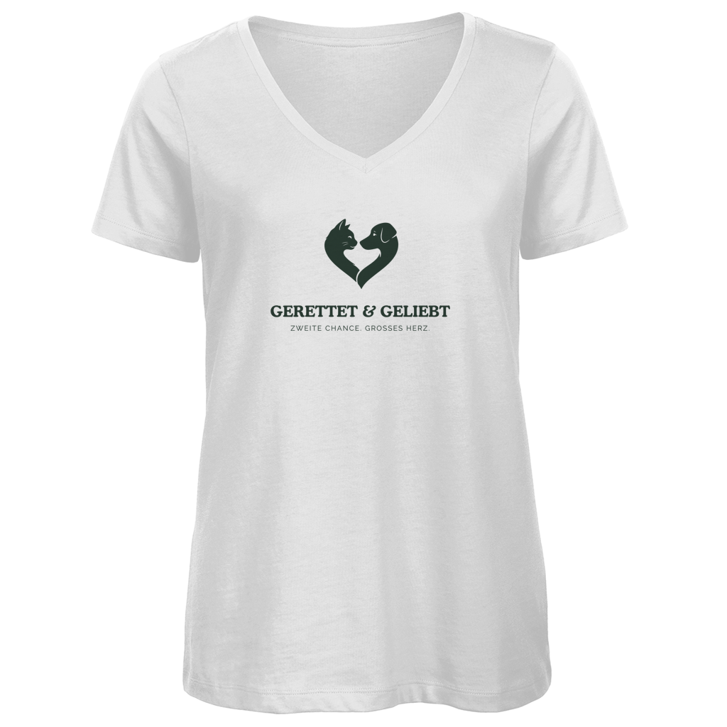 Glück hat vier Pfoten – Damen Premium Bio V-Neck T-Shirt