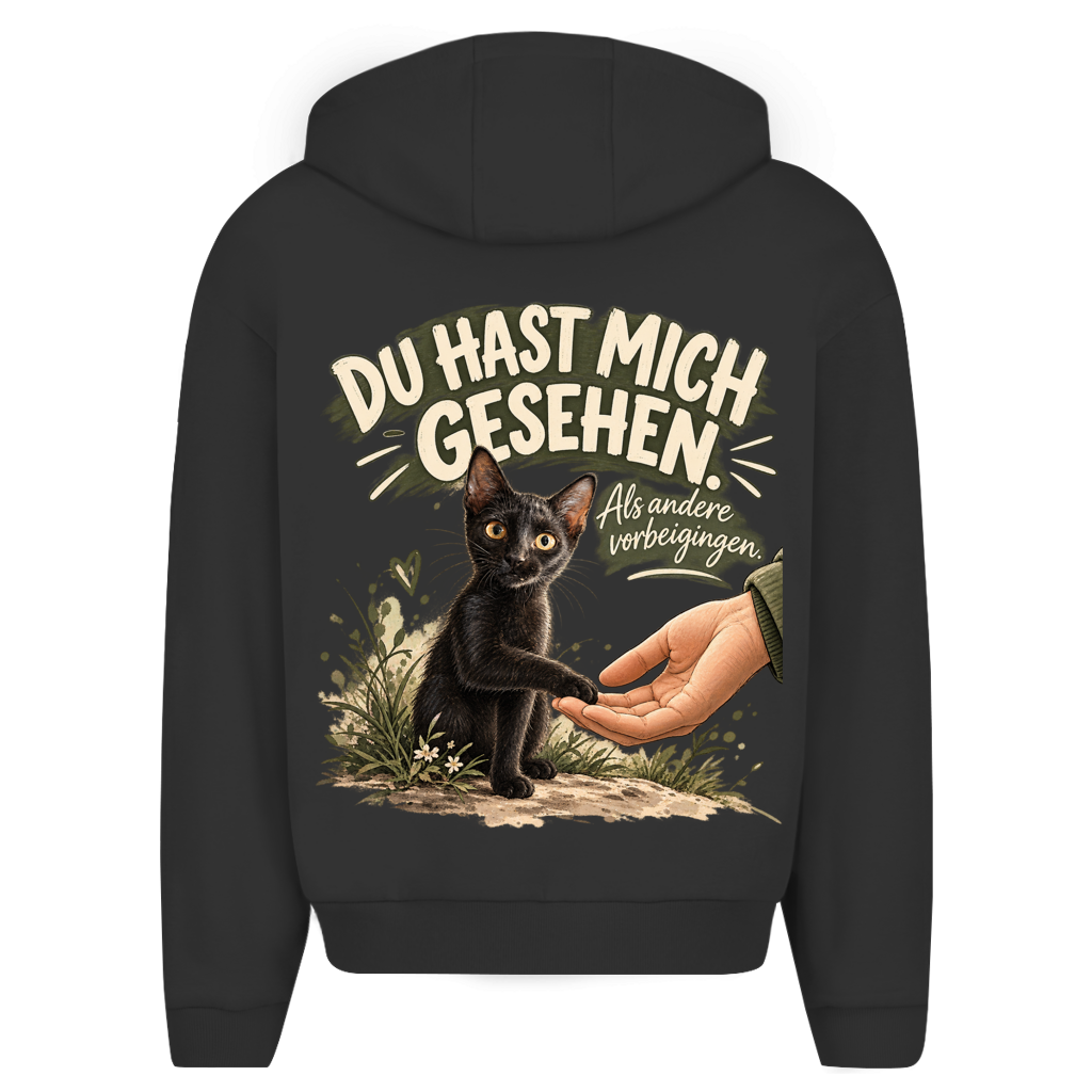 Du hast mich gesehen (sitzendes Kätzchen) - Unisex Oversize Zipper Hoodie