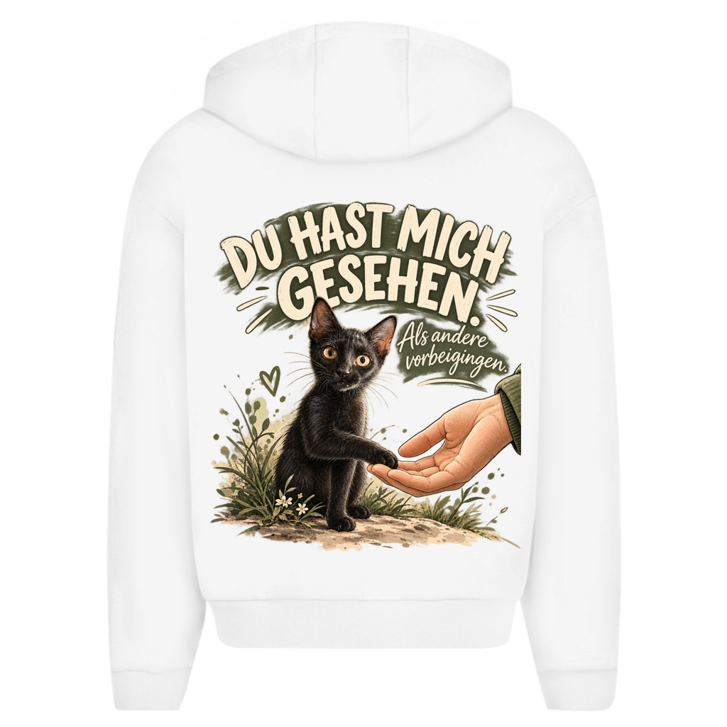 Du hast mich gesehen (sitzendes Kätzchen) - Unisex Oversize Zipper Hoodie