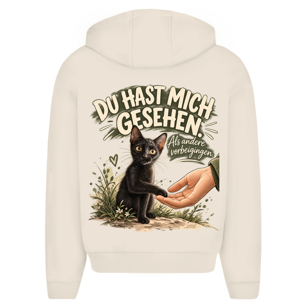 Du hast mich gesehen (sitzendes Kätzchen) - Unisex Oversize Zipper Hoodie