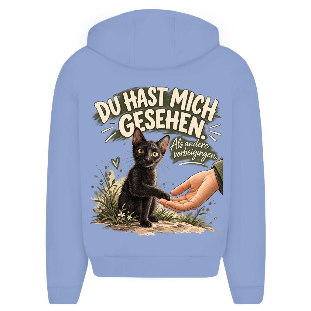 Du hast mich gesehen (sitzendes Kätzchen) - Unisex Oversize Zipper Hoodie