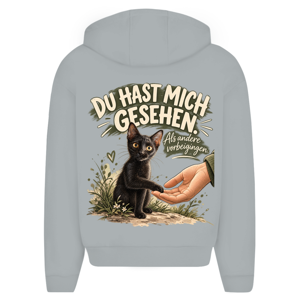 Du hast mich gesehen (sitzendes Kätzchen) - Unisex Oversize Zipper Hoodie
