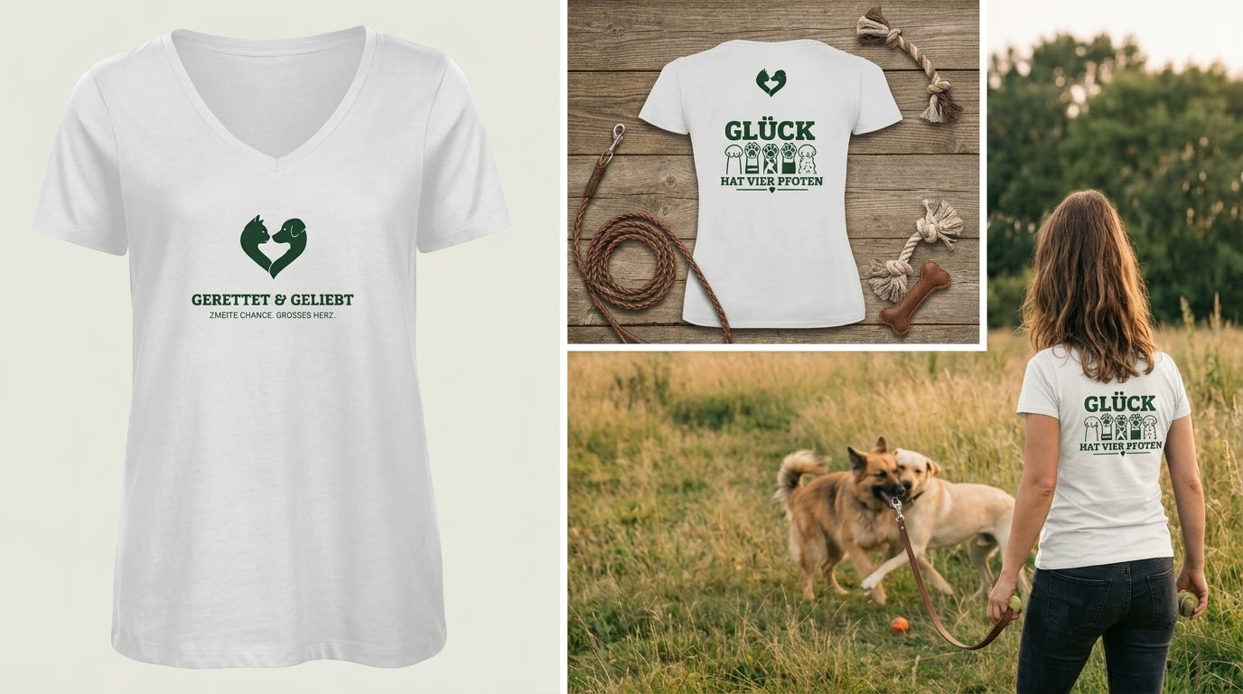 Glück hat vier Pfoten – Damen Premium Bio V-Neck T-Shirt