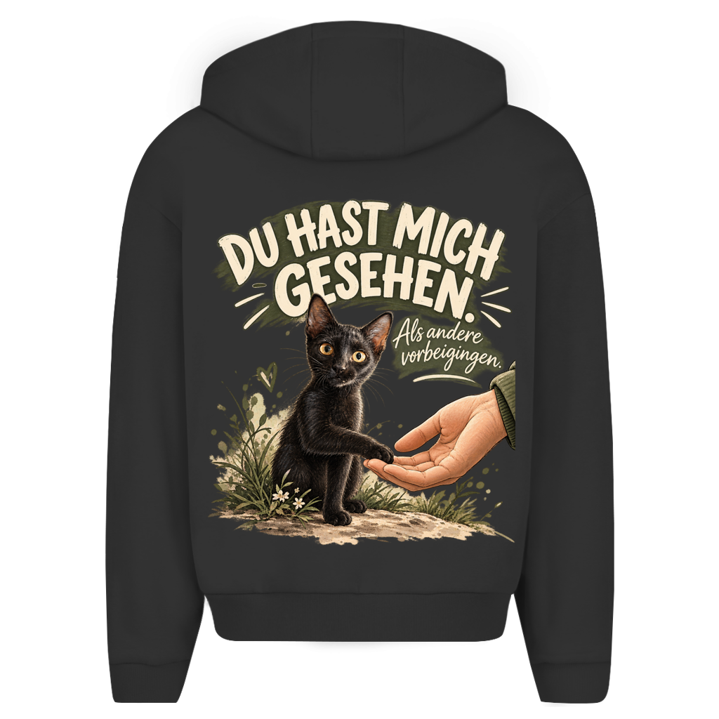 Du hast mich gesehen (sitzendes Kätzchen) - Unisex Oversize Zipper Hoodie