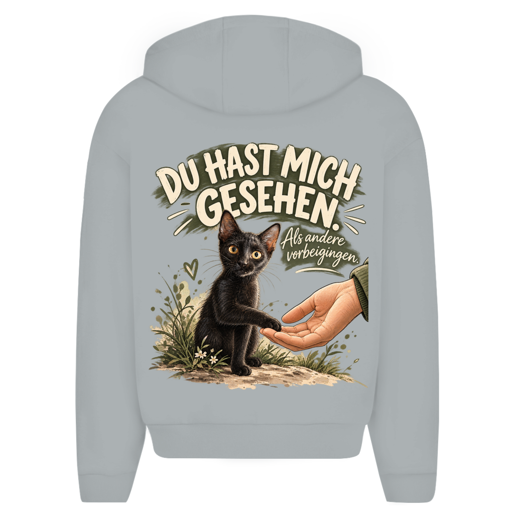 Du hast mich gesehen (sitzendes Kätzchen) - Unisex Oversize Zipper Hoodie