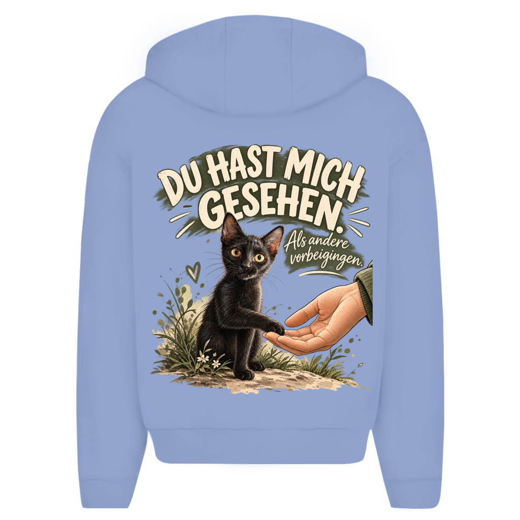 Du hast mich gesehen (sitzendes Kätzchen) - Unisex Oversize Zipper Hoodie