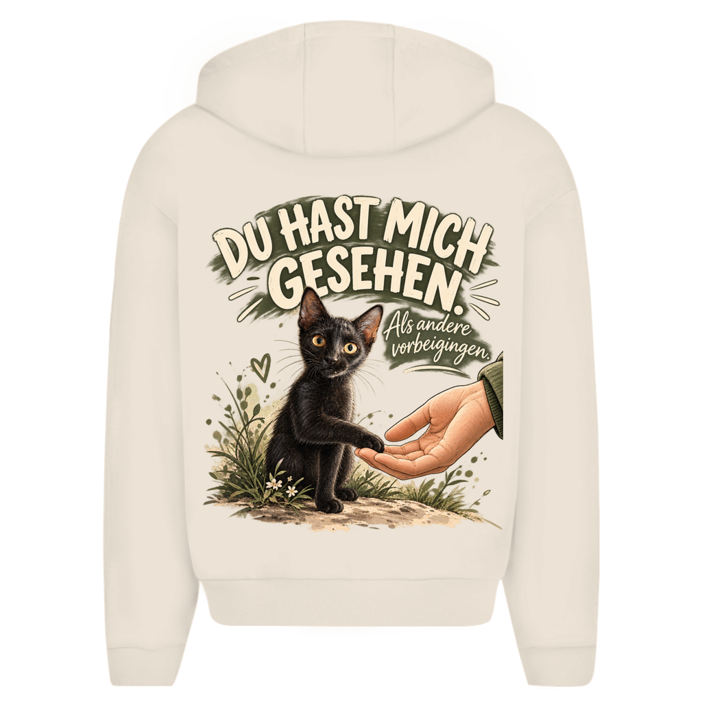 Du hast mich gesehen (sitzendes Kätzchen) - Unisex Oversize Zipper Hoodie